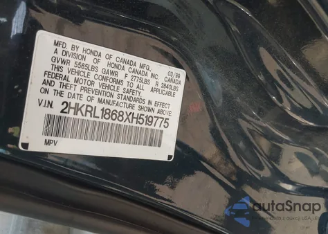 1999 Honda Odyssey Ex из США, поврежденный, VIN 2HKRL1868XH519775